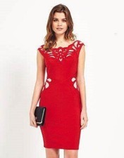 Ladies Red Bodycon Dress Size 8 Occasion Party Wedding Wiggle Lace Races