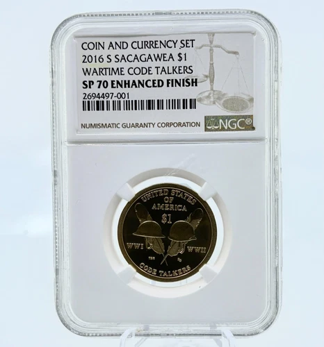 2016-S NGC SP70 Enhanced Finish Sacagawea $1 Proof Coin C&C Wartime Code Talkers
