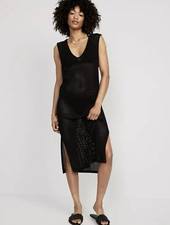 Old Navy Crochet Cover-Up Midi Dress Knit Sleeveless Swim XL  Boho Black