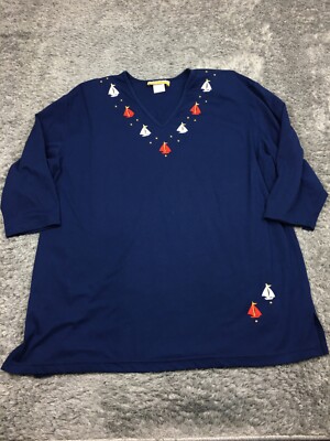 CST Sport Shirt Woman Size 2X Blue Short Sleeve Cotton