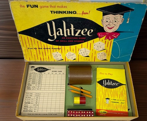66 Jahre altes Yahtzee 2. Spiel ES Lowe Vintage 1961 original unbenutzt Inhalt in getragener Box - Bild 12 von 13