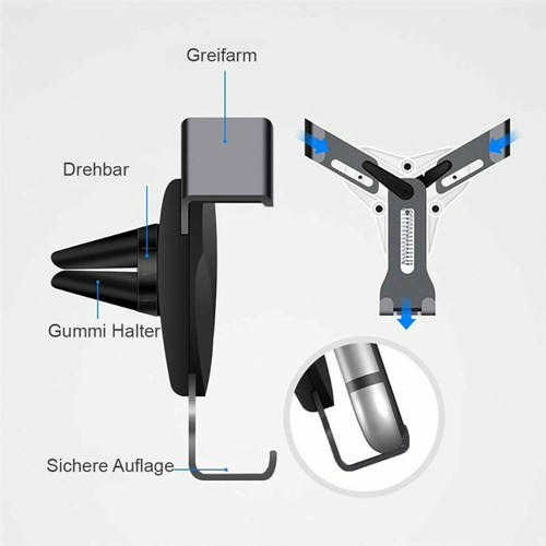 Auto Handyhalterung für Lüftungsgitter KFZ Halterung Smartphone iPhone Lüfter - Zdjęcie 5 z 7