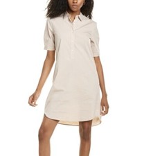 New J McLaughlin Sz L Beige Khaki Arissa Shirt Dress Short Sleeve Button Pockets