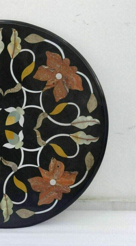 18" Schwarz Rund Marmor Esszimmer Couchtisch Platte Intarsien Malachit Mosaik Dekor - Bild 4 von 8