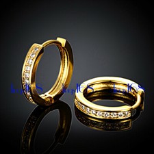 Real 18K Yellow Gold Filled Tarnish-Resist 17mm Crystal Huggie Hoop Earring B1YY