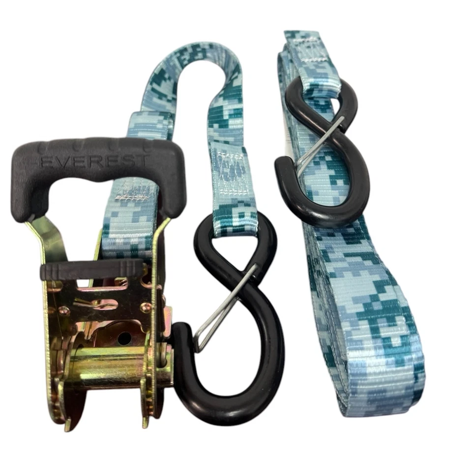 4PK 1in x 15ft Camo Ratchet Tie Down Straps1000LBS WLL 3000LBS Breaking Strength - Image 2 of 4