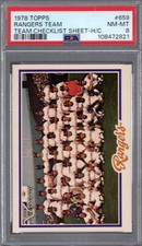 1978 Topps #659 Texas RANGERS Team Checklist Sheet H/C PSA 8 NM/MT RARE POP 2