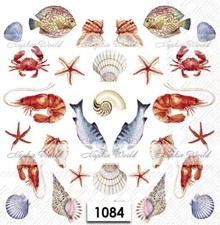 (1084) TWO Paper LUNCHEON Decoupage Art Craft Napkins - OCEAN ANIMALS FISH CRABS