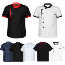Mens Short Sleeve Chef Jacket Coat Uniform Kitchen Restaurant Button Down Tops