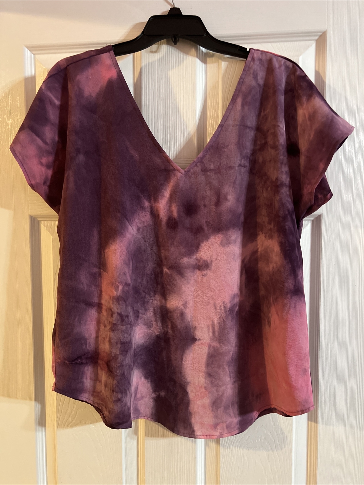 Wishful Park Short Sleeve Pullover Blouse Size Large Pink And Purple Tie Dye