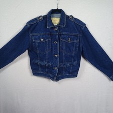 Vtg Helium Women's Medium 80's Cropped Moto Blue Dark Wash Jean Jacket