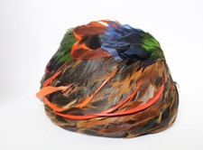 Vintage Women's Round Feather Cap Hat Flapper Style Multicolor RARE 