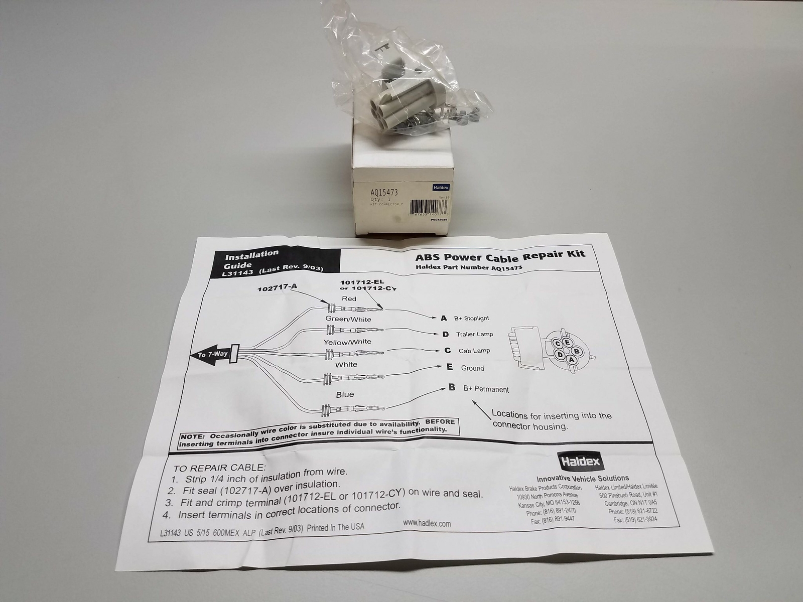 NEW HALDEX ABS POWER CABLE REPAIR KIT PART NO. AQ15473 eBay
