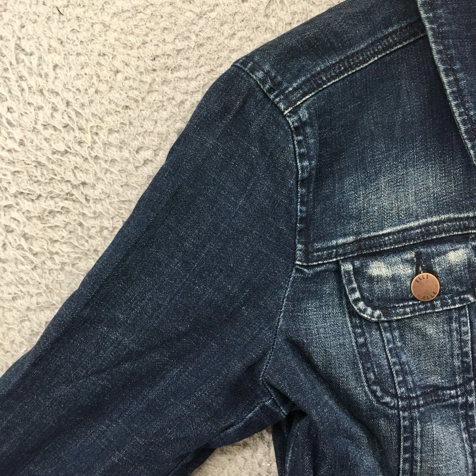 Chaqueta vaquera Elle para mujer manga media larga cuello bolsillo básico botón azul Foto 4 de 4