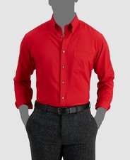  60 Club Room Men Red Regular-Fit Stretch Traveler Dress Shirt Size 18.5 34/35