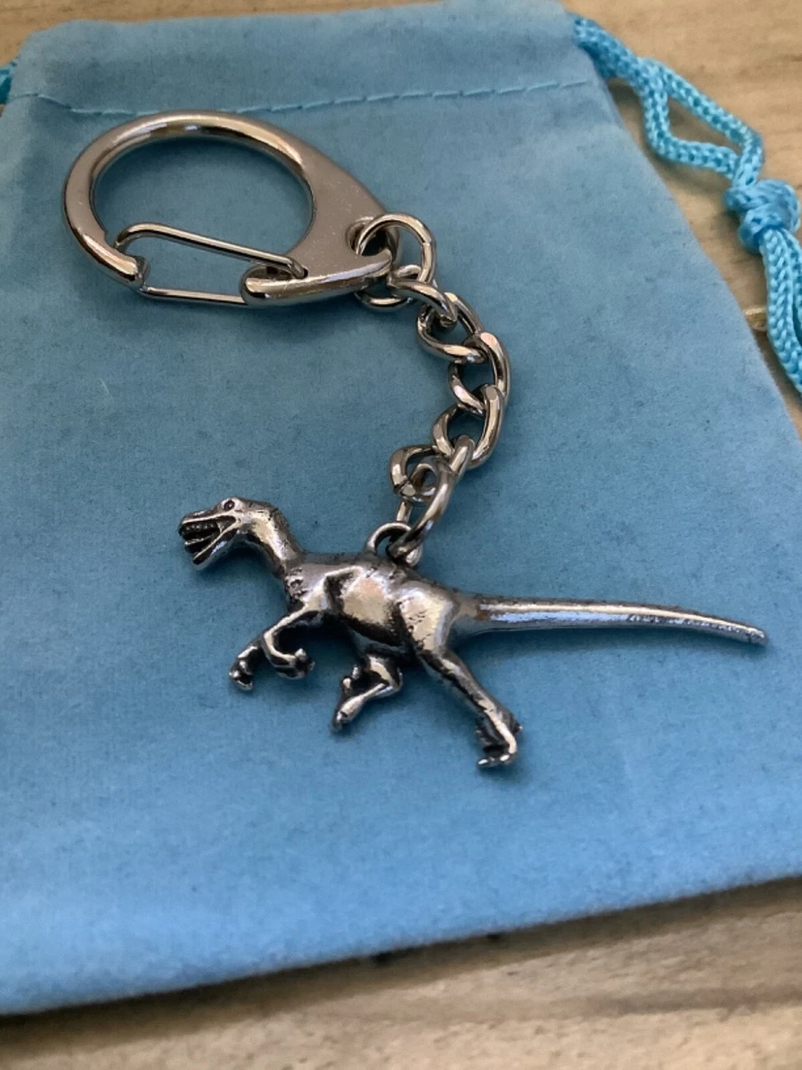 Velociraptor Keyring Beautiful Silver Pewter Dinosaur Keychain
