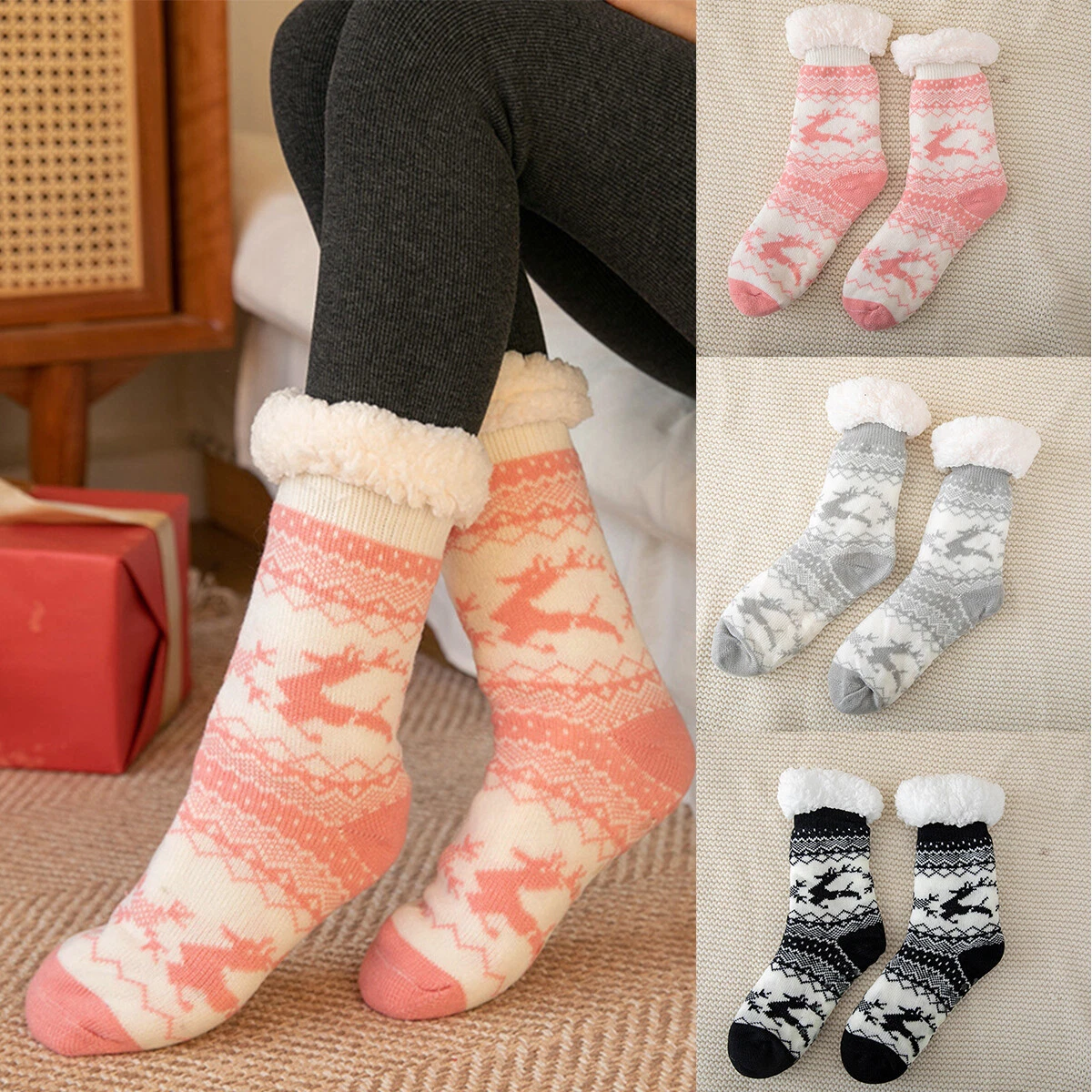 Slipper Socks Winter Ladies Non Slip Soft Cozy Slipper Socks Fleece Lined  Fluffy