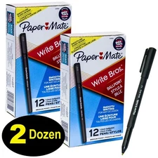 Paper Mate Write Bros 1.0 3331131C Black Ballpoint Pens, Medium Point, 2 Dozen