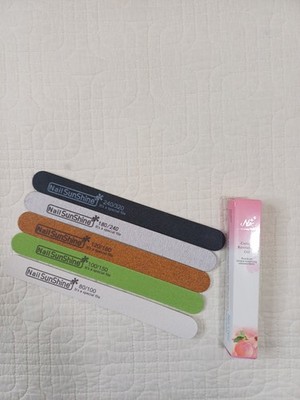 Set Of 6 Sun Shine 5 Pcs Double Sided Manic Nail File Grit + 1 Cuticle Oil Peach