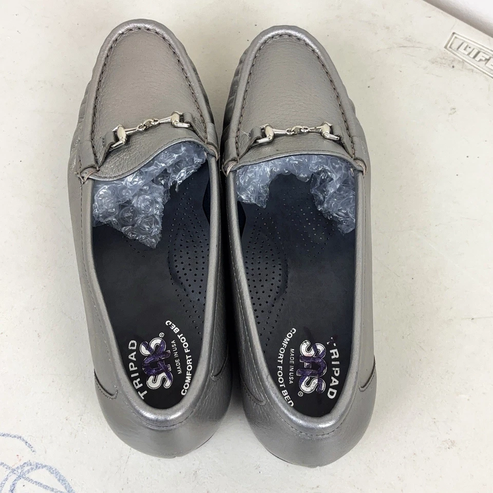 Женские мокасины SAS Metro Tripad комфортные серебристые кожа Horsebit 8 M б/у в отличном состоянии - Изображение 3 из 4