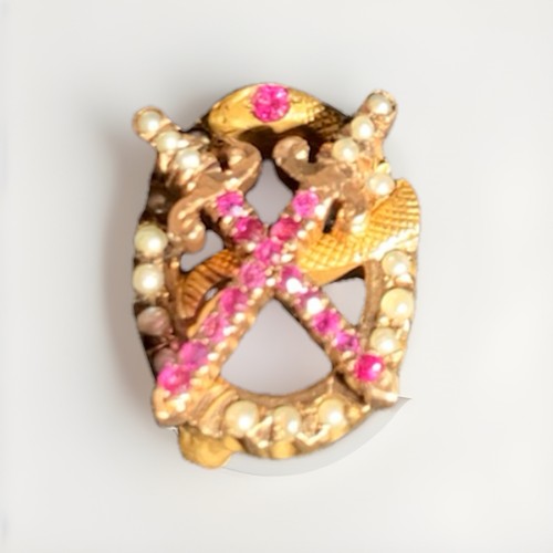 Vintage Theta Chi Snake & Sword 10K Gold Fraternity Pin Ruby and Pearls 1954 - 第 4/6 張圖片
