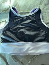 SYLVIA P crop top Size 10 GYMNASTICS DANCE under leotard FUN BACK black purple