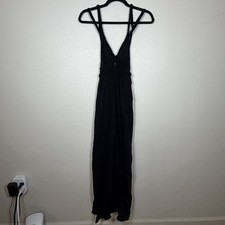 ASOS Black Plunge Neck Maxi Dress Braided Strappy Keyhole HighSlit Lightweight 6