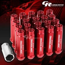 JDM RED 20PCS M12X1.5 25MM OD 90MM TALL OPEN END ALUMINUM LUG NUTS+ADAPTER