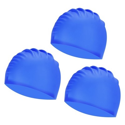 3Pcs Silicone Swim Cap Waterproof Non-Slip Swimming Hat, Blue