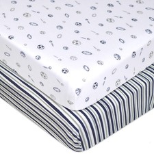 2 Pack 100 Natural Cotton Fitted Pack and Play Sheets 39" x 27" - Soft  Bre...