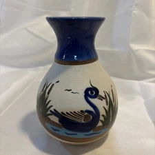 VTG Tonala Mexican Folk Art Hand Painted Pottery 6” Vase