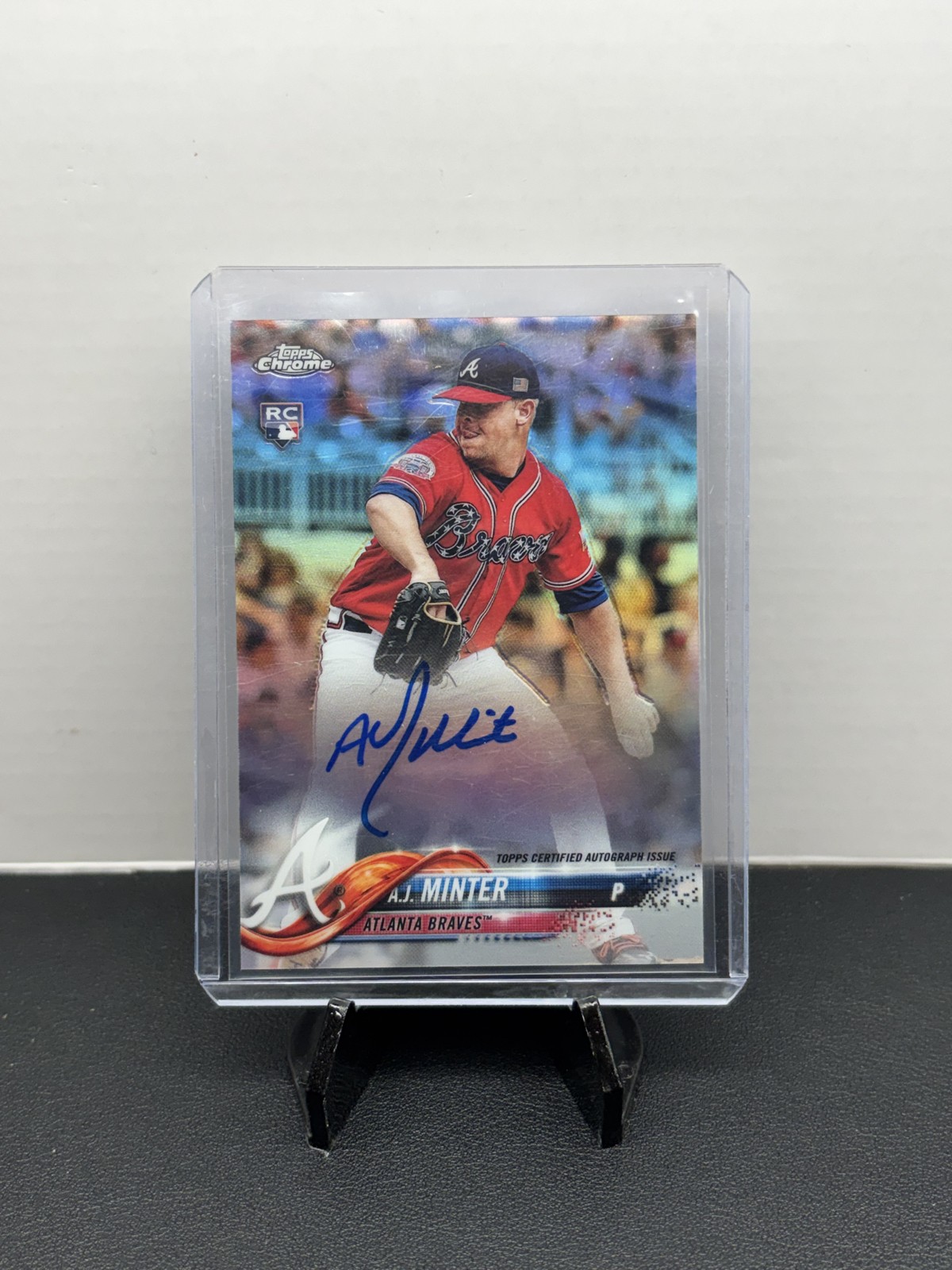 2018 Topps Chrome - Rookie Autographs A.J. Minter #RA-AM Refractor /499 (AU, RC)