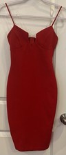 Windsor Dress Sz XS Red Low Cut Body-con Midi Spaghetti Straps Zip Back