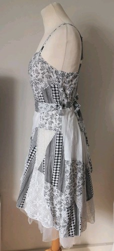 Patchwork Cotton fit & Flare dress Layered asymmetric net Hem Size 10-12 - Picture 3 of 24
