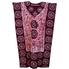 Women Bohemian Round Neck Cotton Maxi Drawstring Adjustable Floral Print Batik