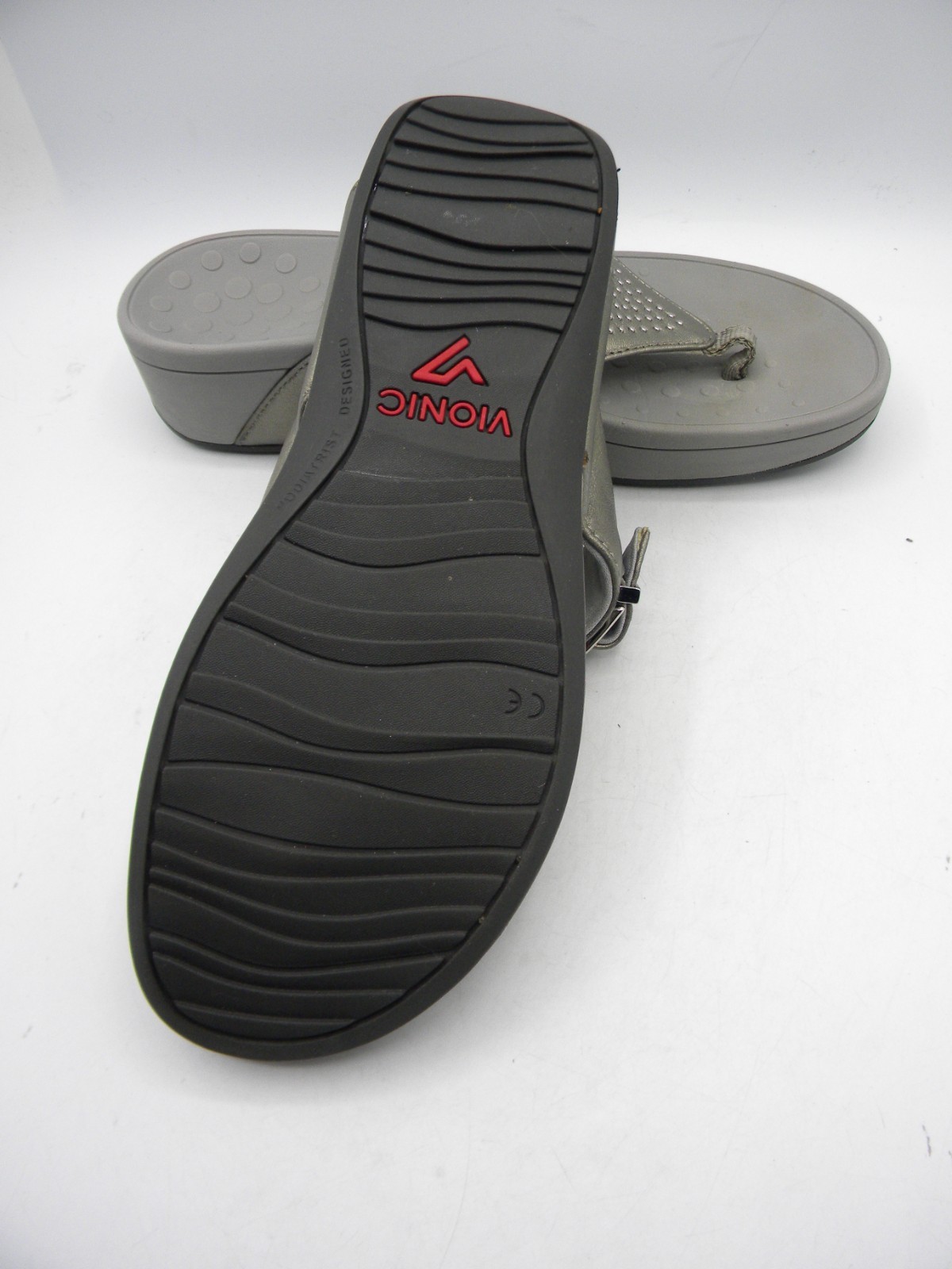 VIONIC Capitola Pewter Leather Platform Wedge Stu… - image 11