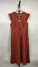 Quince Women Vintage Wash Tencel Button Front Midi Brown Dress S