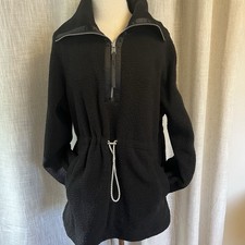 Varley Womens M Black Parnel Half Zip Fleece Pullover Cinch Waist Sherpa Cozy