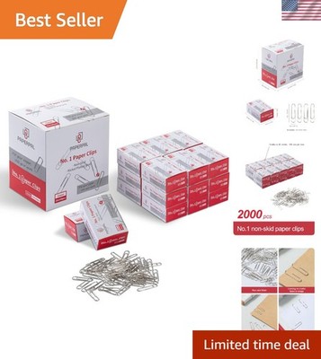 2000 Non-Skid Medium Paper Clips in Silver - Durable Alloy Steel for Office