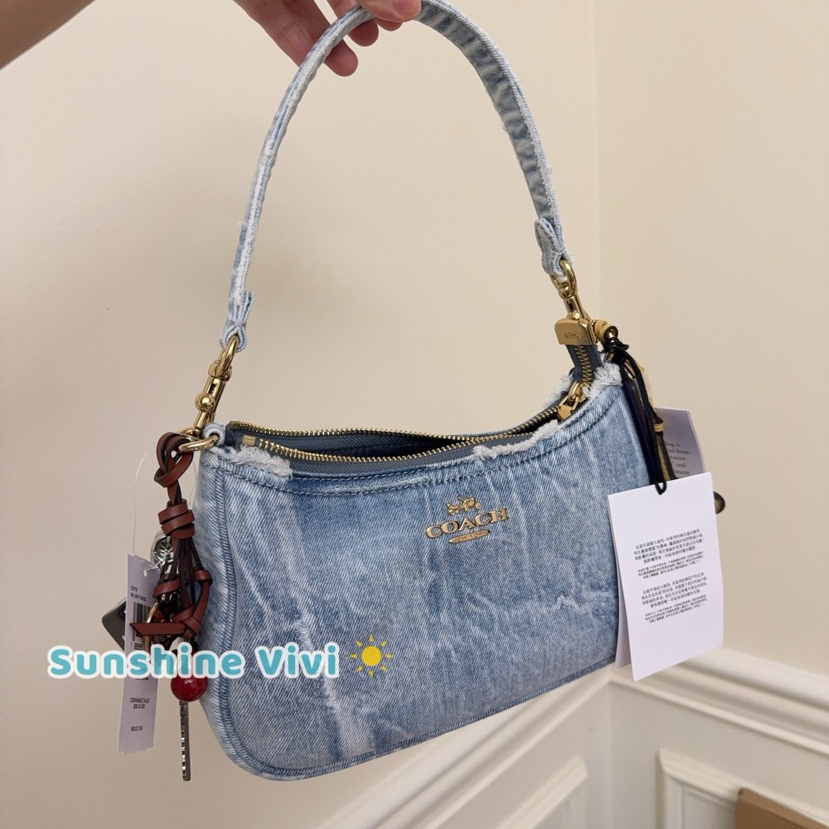 NWT COACH CDY76 Teri Shoulder Bag In Loved Denim With Charms