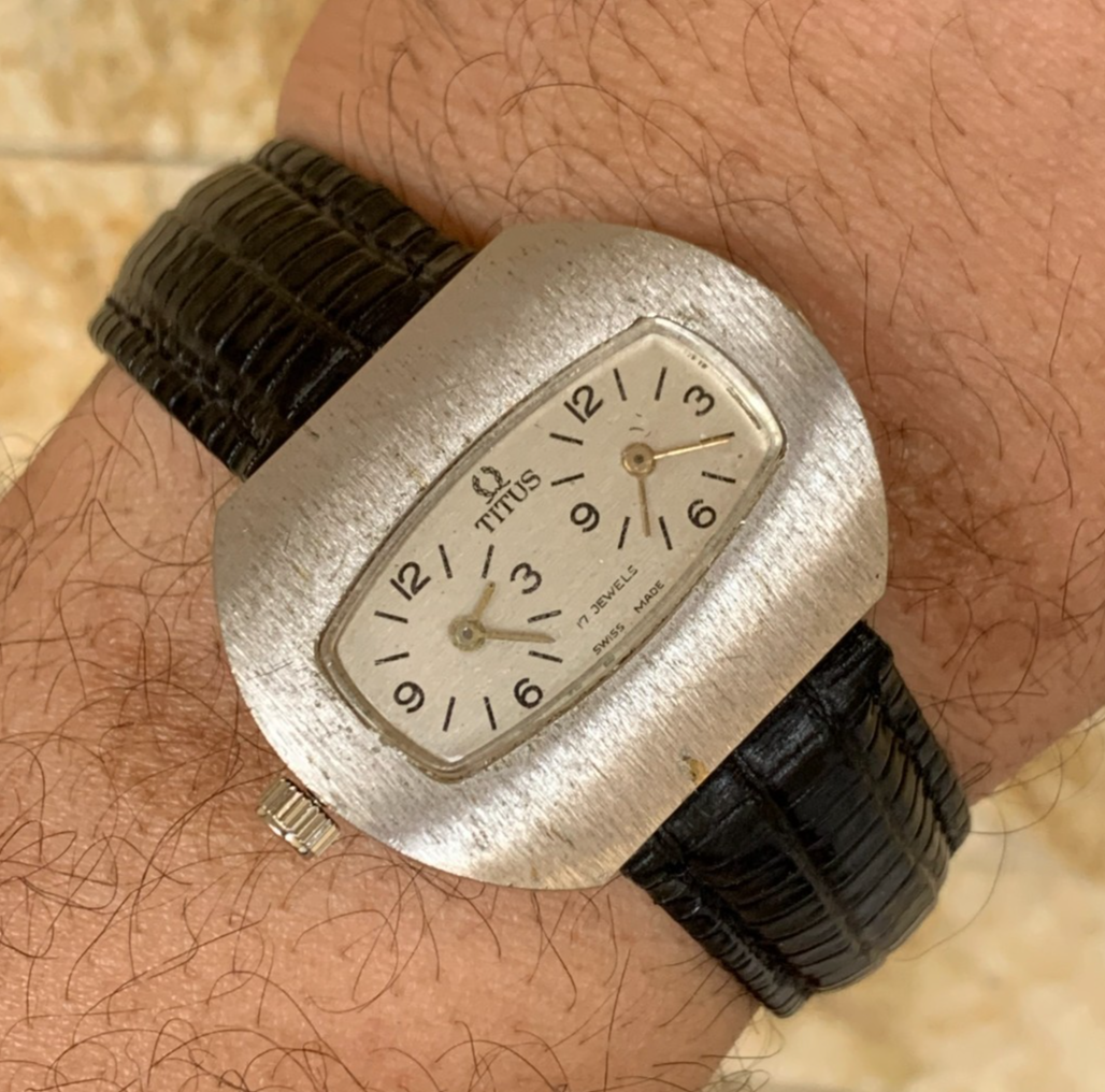 Vintage Titus Dual Time Watch 1970s Swiss Mechanical 34 Jewels