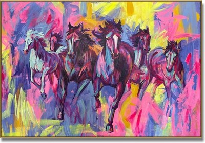 Abstract Running Horses Oil Paintings Colorful Animal Art Canvas Art 53x80''