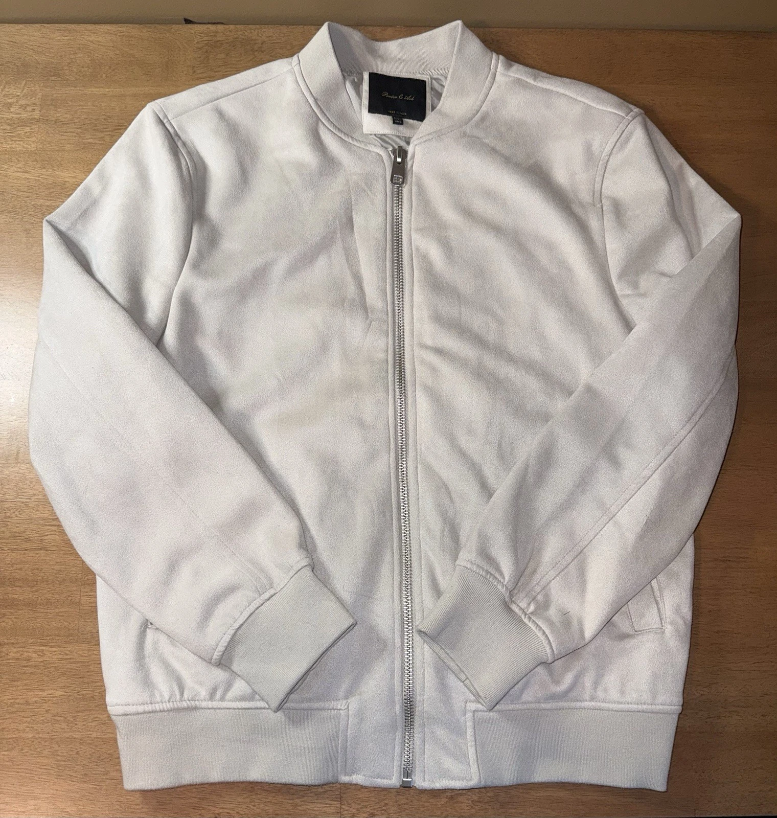 Porter & Ash Men's Ivory Faux Suede Bomber Jacket Coat Full Zip Size Large