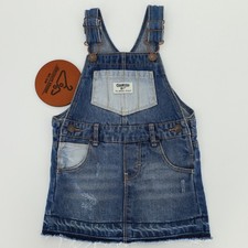 OshKosh Bgosh Girls 24M Denim Overall Jumper Dress Hickory Stripe Pockets Blue