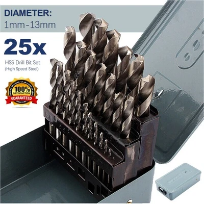 MARKENLOS 25tlg HSS Spiralbohrer Satz Metallbohrer Kobalt Edelstahl 1-13mm Bohrer Set Neu