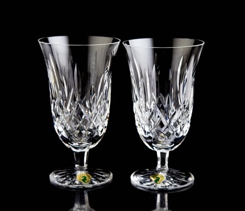 Waterford Lismore Stemmed Iced Tea Goblet Glasses Set of 2 Vintage Artist Signed
