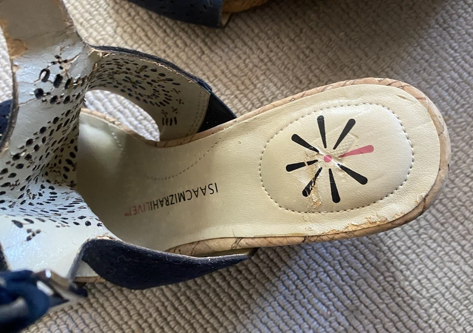 Isaac Mizrahi Live Navy Suede Sling back Wedge Platform Sandals Gently Used 7 - Image 4 of 4