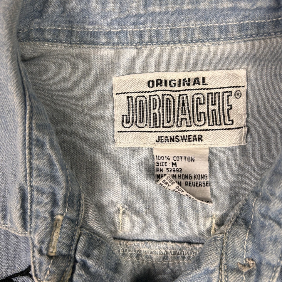 Camisa masculina vintage Jordache jeans média bordada ocidental anos 90 - Imagem 2 de 4