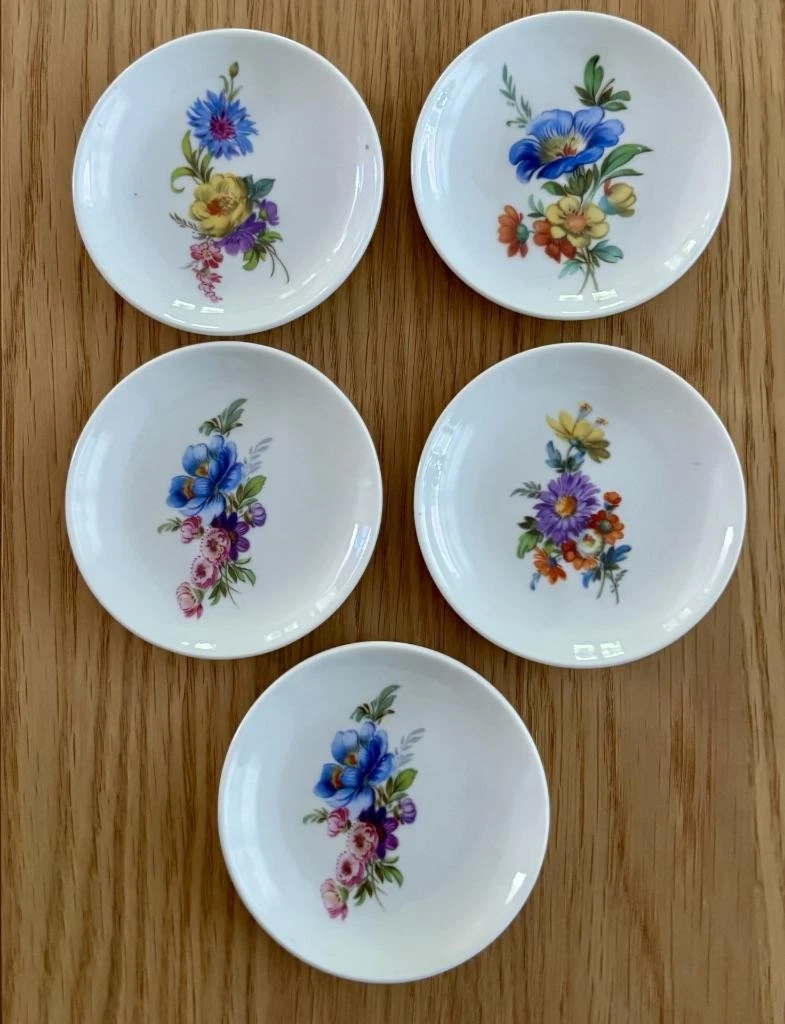 5 Exquisite Richard Ginori Butter Pats Dishes 3.25" Handpainted Flowers VG Cond