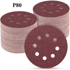 150PCS 5in A/O Hook & Loop 8-Hole 125mm Sanding Discs For Metal and Wood 80 Grit
